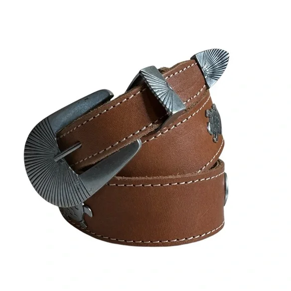 Women\'s Brown Leather Belt with Silver Accents RISANTRY Women main image 4
